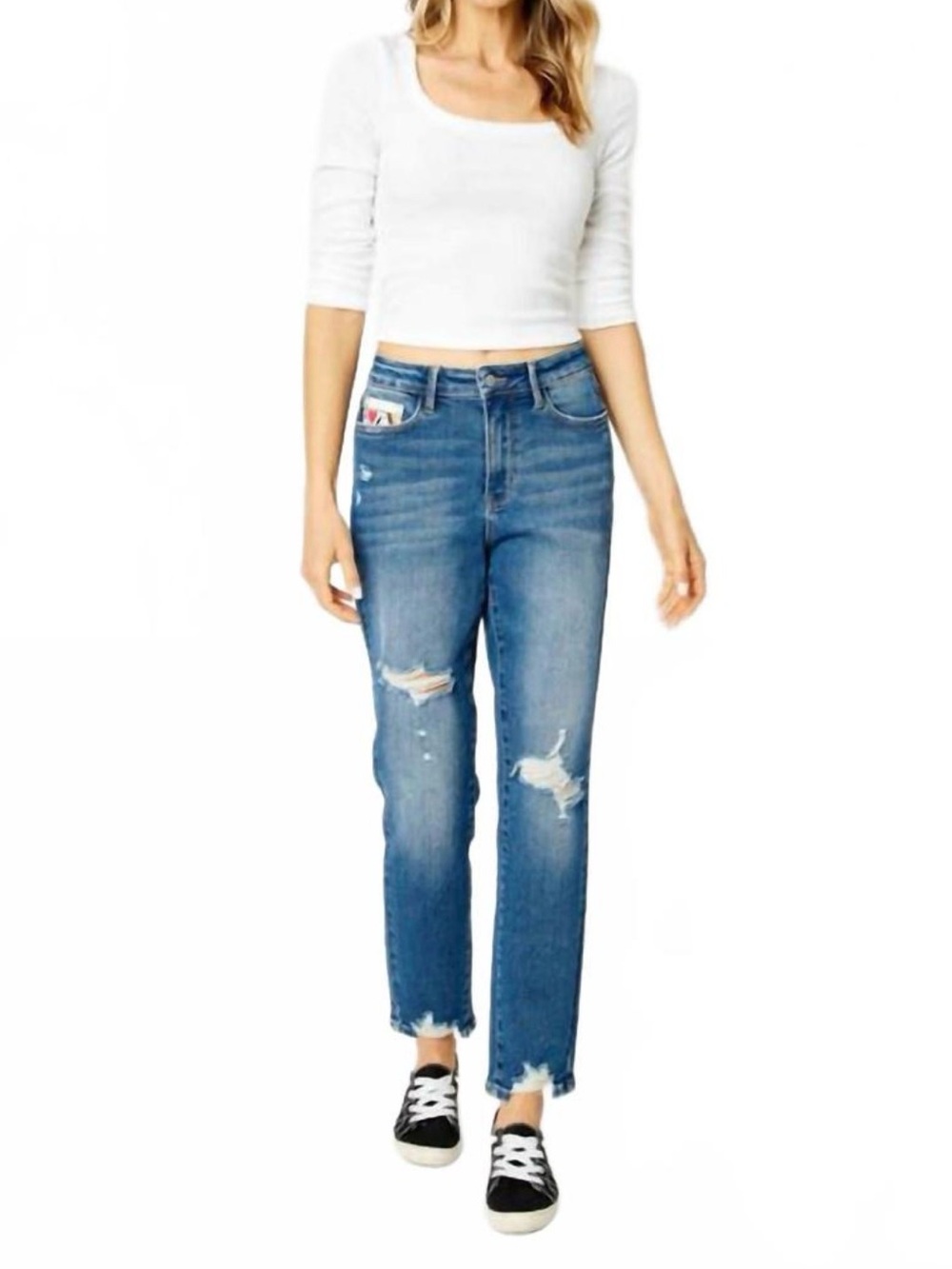 Judy Blue Queen Of Hearts Jeans In Blue - blue - 26' Waist size 3 boyfriend